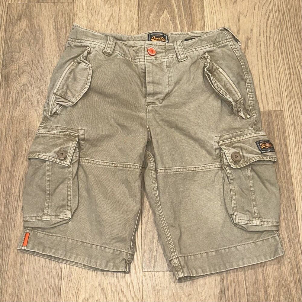 SuperDry Rugged Goods Cargo Khaki Beige Shorts Mens Small 28